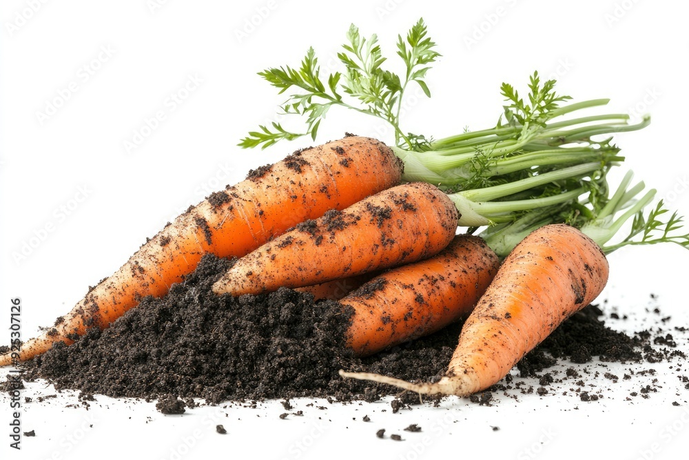 Freshly Harvested Carrots With Soil From a Farm on a White Background , ai Freshly Harvested Carrots With Soil From a Farm on a White Background , ai