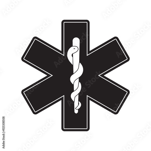 Symbol of Emergency,  Paramedic. First aid. Paramedic logo. Star of Life emblem isolated on white background. Medical symbol black Star, 