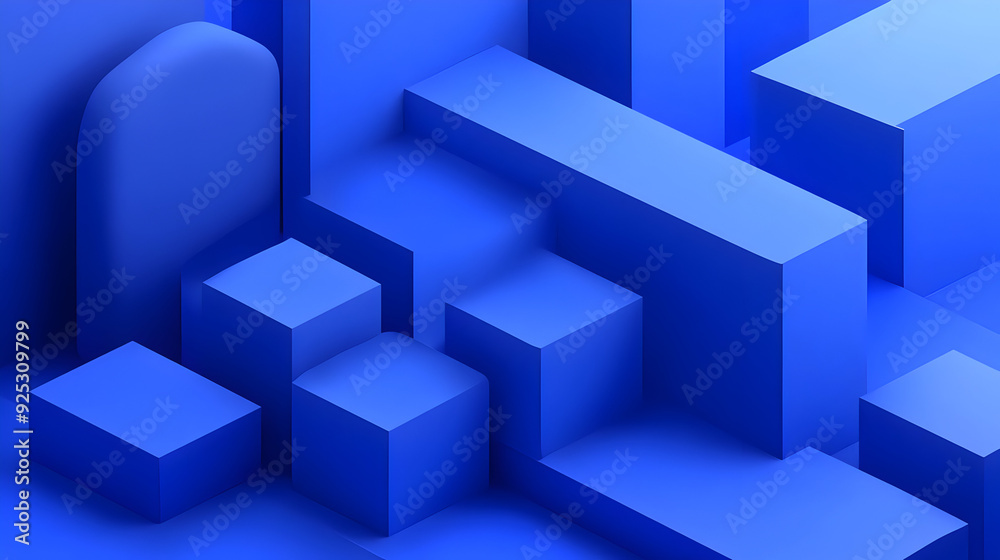 A geometric arrangement of blue shapes and blocks creating a modern abstract design. A geometric arrangement of blue shapes and blocks creating a modern abstract design.