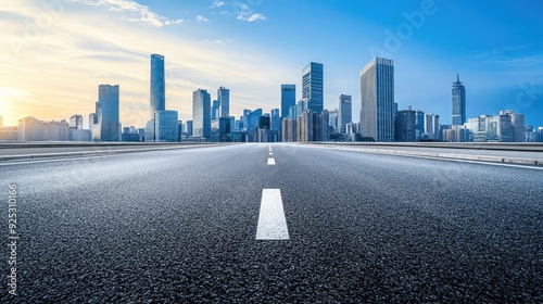 Fototapeta Naklejka Na Ścianę i Meble -  asphalt highway road and modern city background. concept of car sale, auto, automobile, automotive empty space, shop or store.