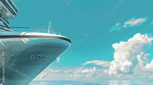 Fototapeta Naklejka Na Ścianę i Meble -  Cruise ship sideways with text space on a backdrop of a blue sky