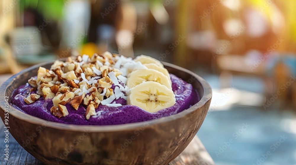 Vibrant Purple Acai Bowl Poster: A Healthy Delight Topped with Bananas, Coconut, and Nuts – Perfect for Energizing Sports Interiors! Vibrant Purple Acai Bowl Poster: A Healthy Delight Topped with Bananas, Coconut, and Nuts – Perfect for Energizing Sports Interiors!