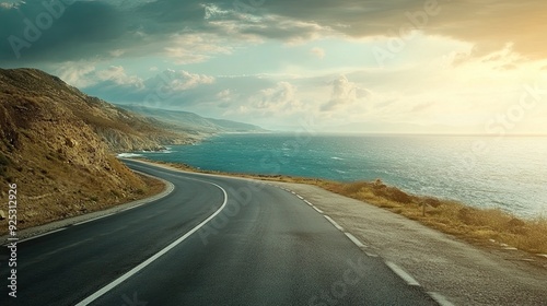 asphalt highway road and seascape background. concept of car sale, auto, automobile, automotive empty space, shop or store.