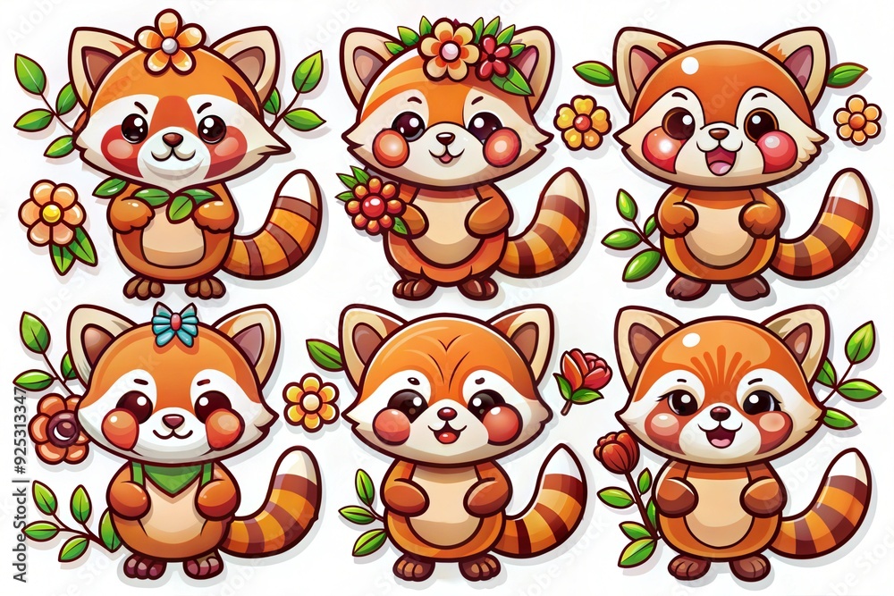 stickers, red panda, set stickers, red panda, set