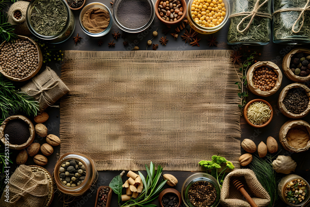 Natural Ingredients and Spices for Cooking Illustration