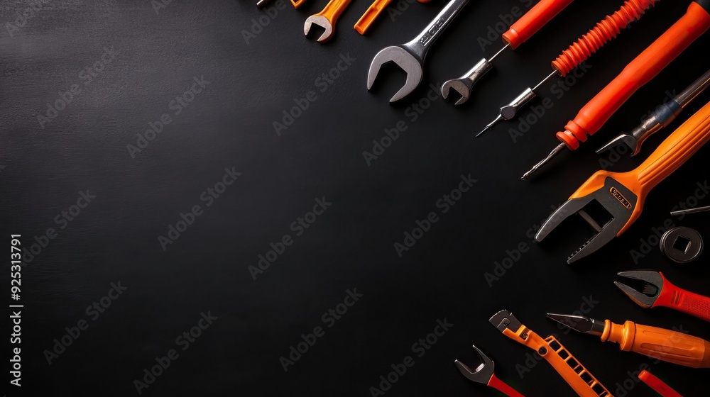 A collection of various tools on a dark background, ideal for DIY, construction, and repair projects. A collection of various tools on a dark background, ideal for DIY, construction, and repair projects.