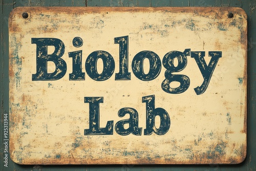 Vintage biology lab signboard with rustic texture for educational design
