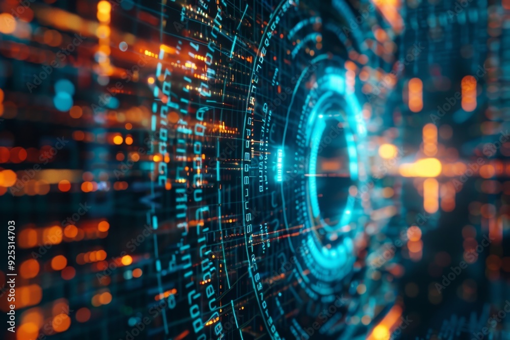 Blue and yellow colors create an abstract tunnel, Role of cybersecurity in fintech advancements Blue and yellow colors create an abstract tunnel, Role of cybersecurity in fintech advancements