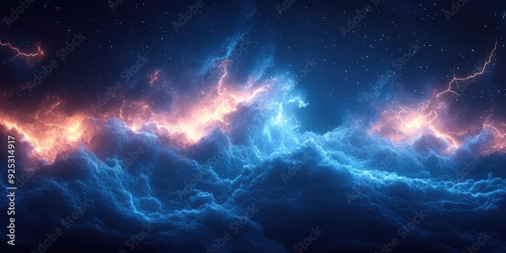 Fototapeta premium Cosmic Clouds with Lightning and Stars