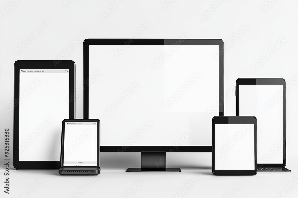 Multiple responsive screen and mobile devices mockup created with Generative AI Multiple responsive screen and mobile devices mockup created with Generative AI
