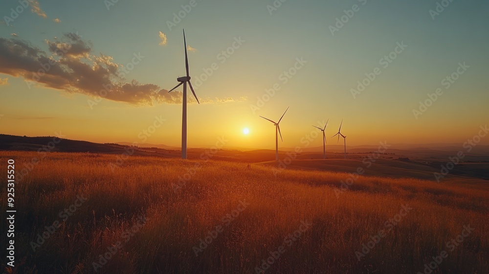 Obraz premium Wind Turbines at Sunset