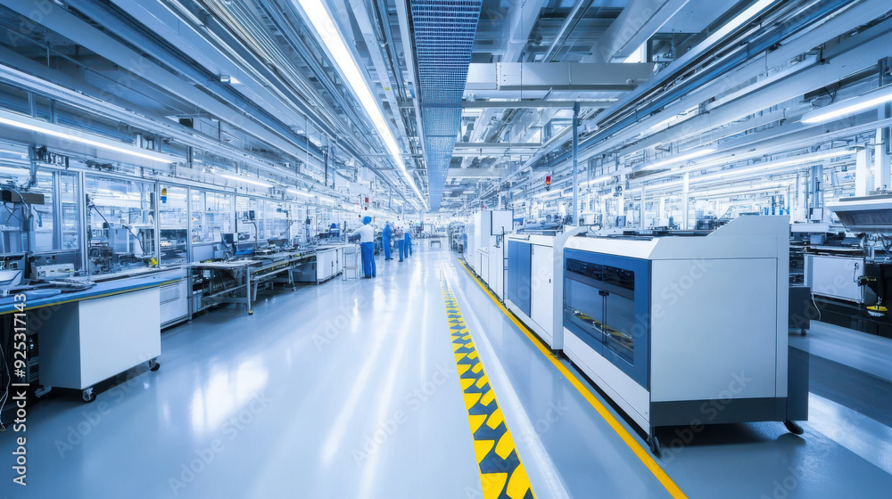 Skilled workforce in a state-of-the-art factory assembling advanced appliances Skilled workforce in a state-of-the-art factory assembling advanced appliances