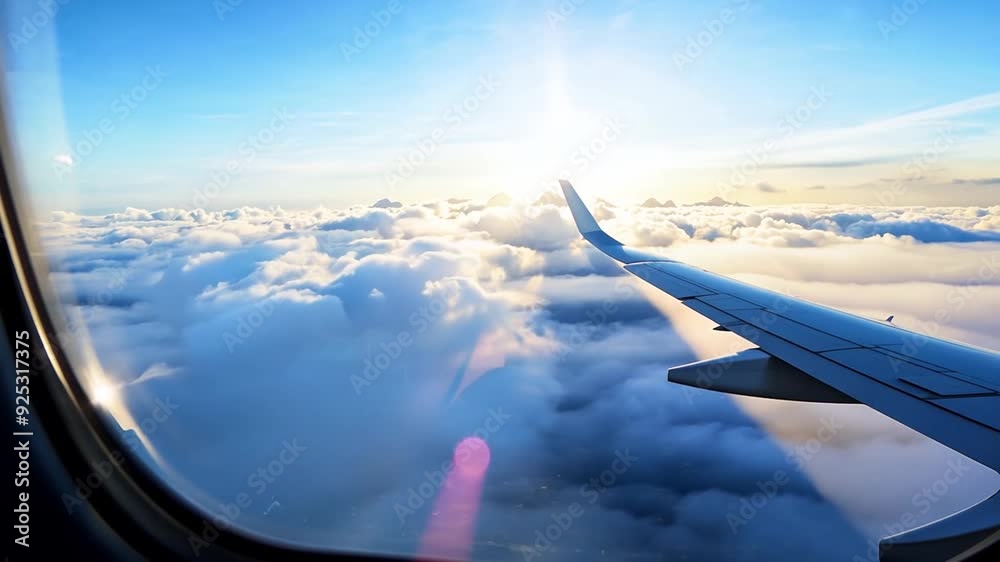 Jet Soaring Through Clouds Under a Bright Blue Sky at Sunset Generative AI Jet Soaring Through Clouds Under a Bright Blue Sky at Sunset Generative AI