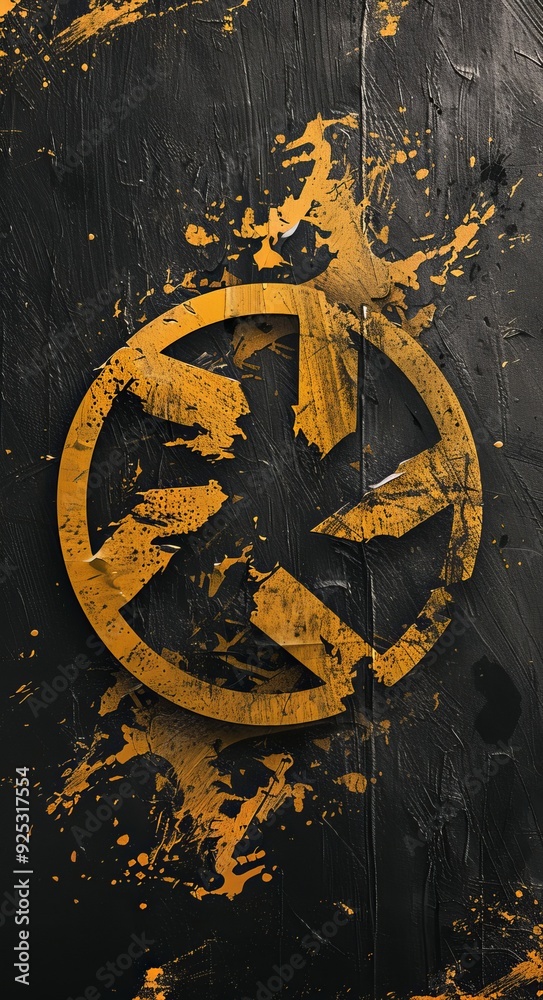 Grungy black and yellow biohazard symbol background with splattered paint effects Grungy black and yellow biohazard symbol background with splattered paint effects