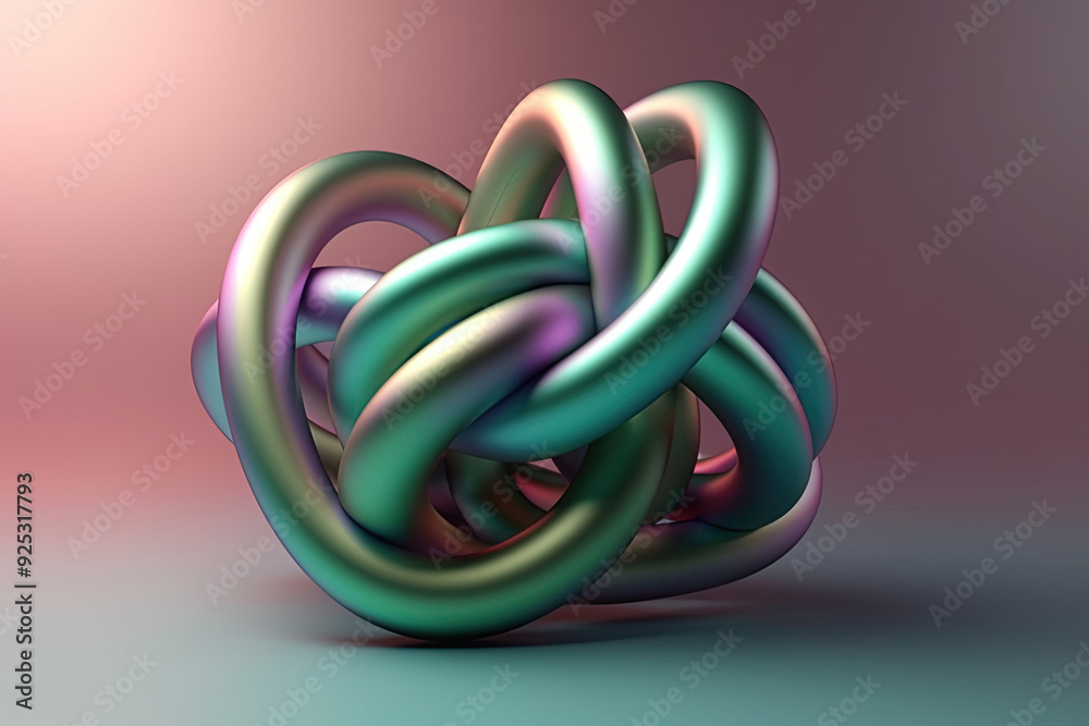 Fototapeta premium Abstract interconnected metallic rings on gradient background