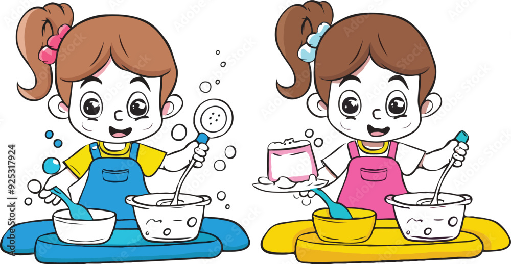 coloring page simple drawing of cartoon character clean up the house, coloring book coloring page simple drawing of cartoon character clean up the house, coloring book