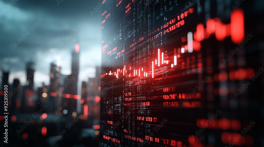 Obraz premium Downtown Downpour of Market Data