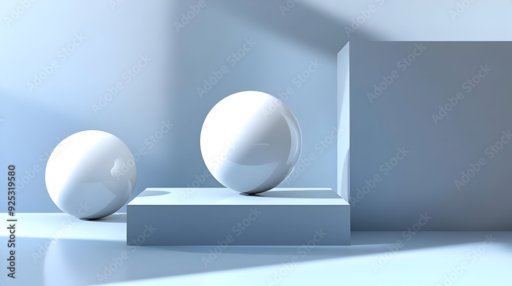 A minimalist composition featuring white spheres and geometric shapes in soft lighting. A minimalist composition featuring white spheres and geometric shapes in soft lighting.
