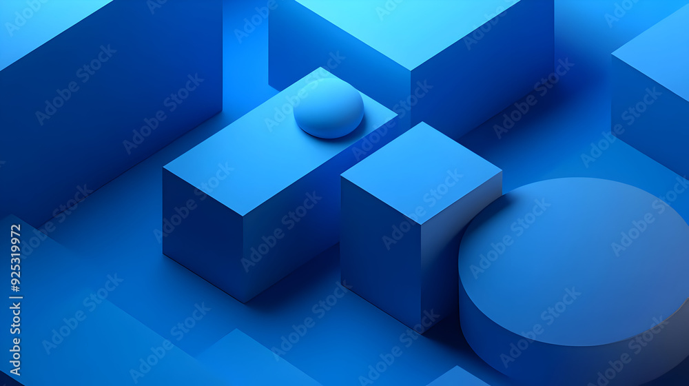 A minimalist composition of geometric shapes in blue tones, creating a modern aesthetic.
