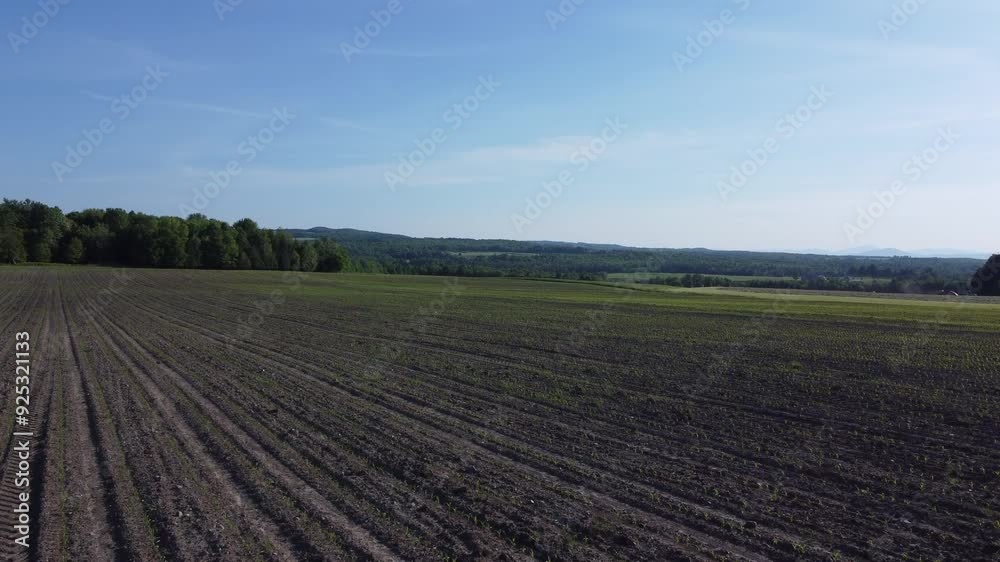 Drone shot over fields around Coaticook Quebec Canada Drone shot over fields around Coaticook Quebec Canada