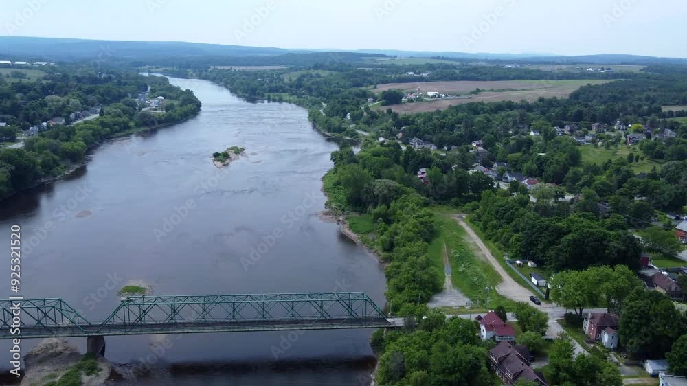 Drone shot over city of Richmond Quebec Canada