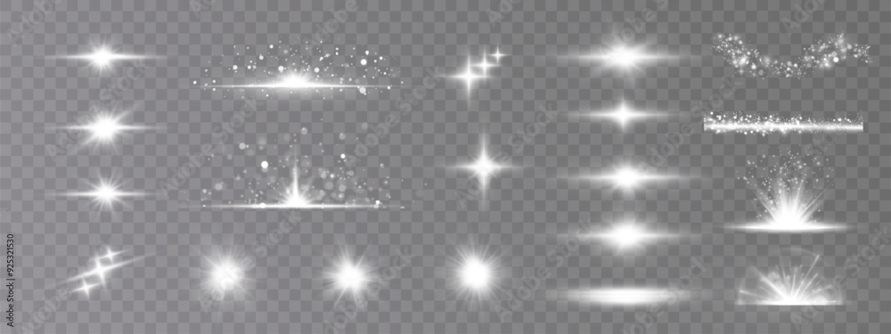 Vector light effects. Set of white light lens effects on transparent background. Transparent vector sunlight for web design and illustrations.
Vector light effects. Set of white light lens effects on transparent background. Transparent vector sunlight for web design and illustrations.