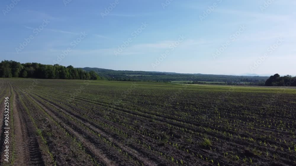 Drone shot over fields around Coaticook Quebec Canada Drone shot over fields around Coaticook Quebec Canada