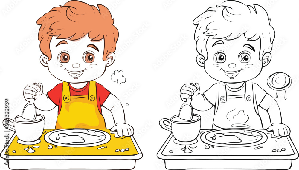 coloring page simple drawing of cartoon character clean up the house, coloring book coloring page simple drawing of cartoon character clean up the house, coloring book