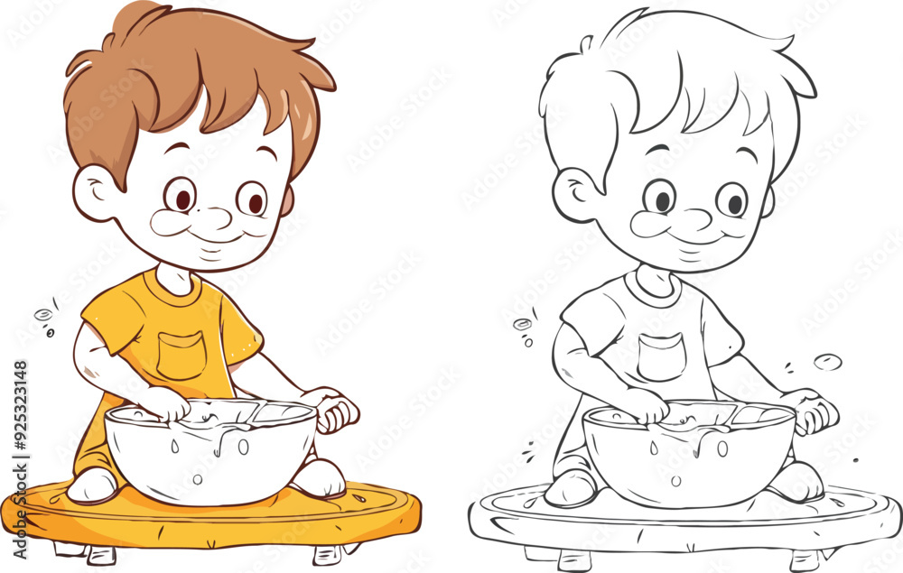 coloring page simple drawing of cartoon character clean up the house, coloring book coloring page simple drawing of cartoon character clean up the house, coloring book