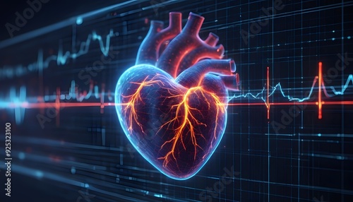 heart seen in a digital environment (illustrative and non-medical value).