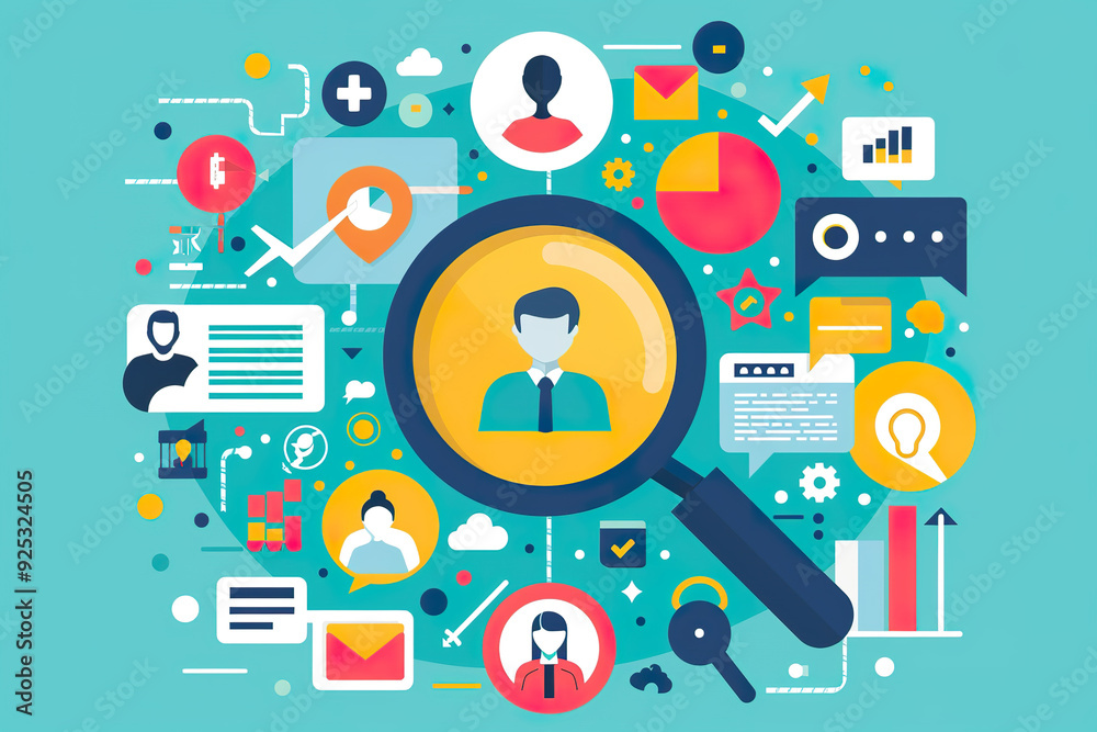 A person is holding a magnifying glass over a picture of people. generative ai image. A person is holding a magnifying glass over a picture of people. generative ai image.