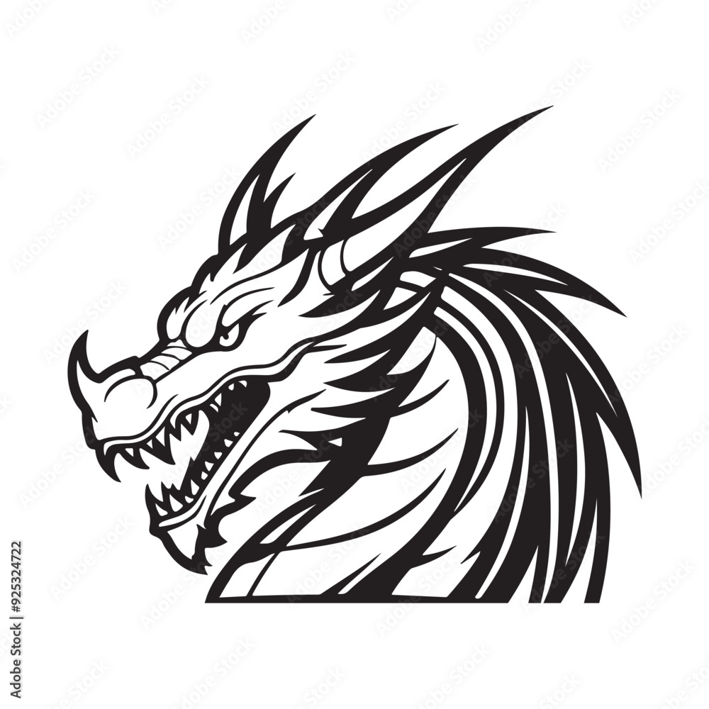 Obraz premium dragons. Black and white logos and tattoos. flat design style. Suitable for e-sports, games, squads, etc. design template vector