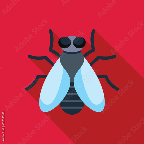 Illustration of a house fly spreading its wings on red background photo