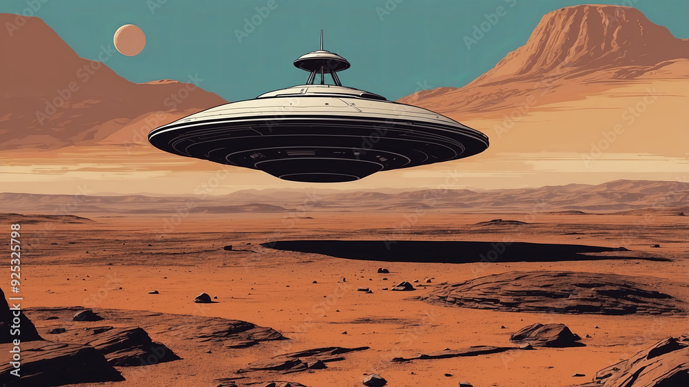UFO on mars illustration UFO on mars illustration