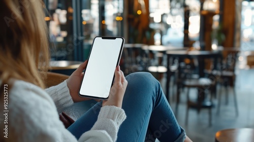 Woman Using Smartphone in Cafe