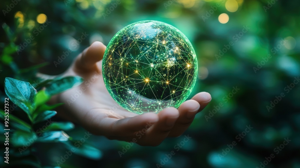 Hand Holding a Green Globe of Connectedness Hand Holding a Green Globe of Connectedness
