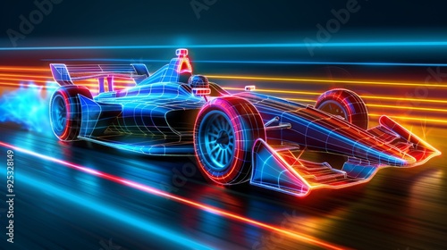 Racing Technology Concept. a high-tech Formula one 1 car in low poly wireframe design.