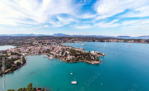 Greece, Aerial drone view of Porto Cheli, a summer resort town in Argolis, Peloponnese