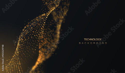 Artificial Intelligence DNA particle waves future connect innovation vector design. Big data biology dna gold background. Technology ai golden particles dots banner.