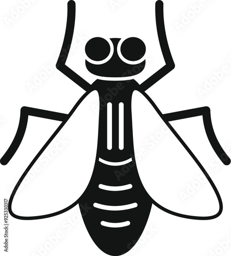 Simple icon of a house fly with large wings and striped abdomen