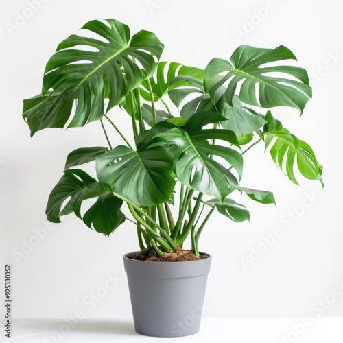 House Plant White Background. Monstera Plant in Modern Pot for Interior Decoration