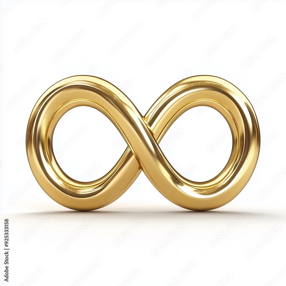 Shiny golden infinity symbol on a clean white background with a minimalist design Shiny golden infinity symbol on a clean white background with a minimalist design