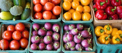 Fresh Produce in Wooden Crates at a Farmers Market