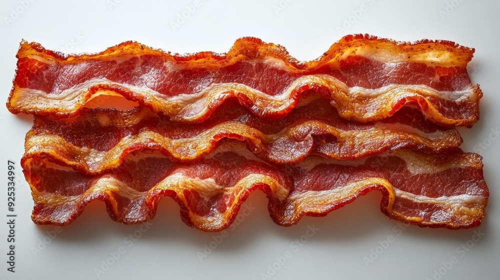 Crispy bacon strips on white background - generative ai Crispy bacon strips on white background - generative ai