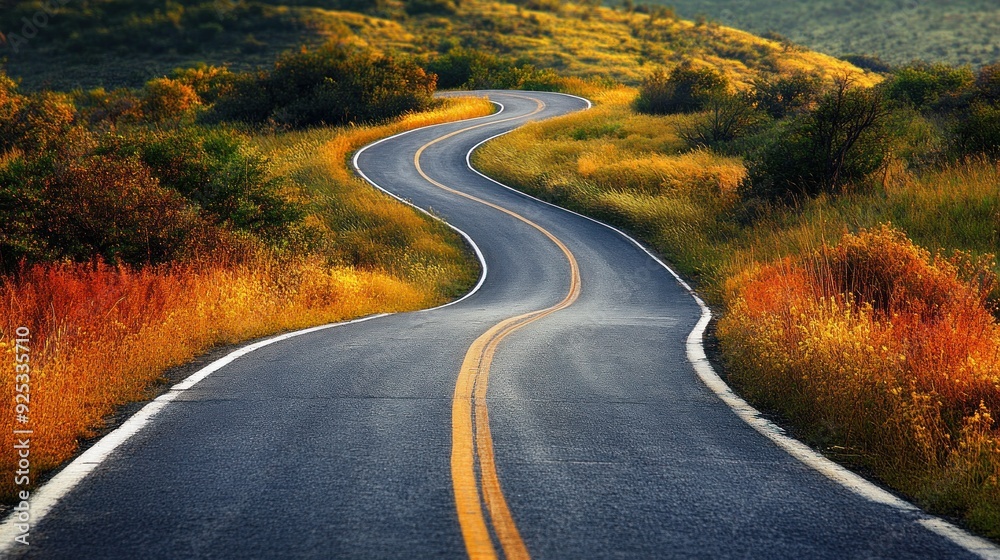 Naklejka premium Winding Road Through Golden Fields