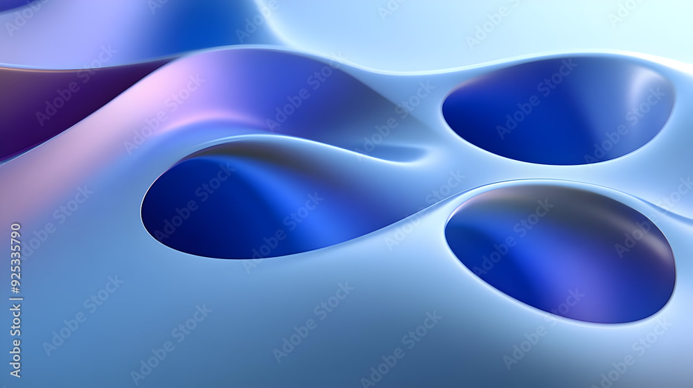 A smooth, abstract surface with flowing shapes and circular indentations in blue tones. A smooth, abstract surface with flowing shapes and circular indentations in blue tones.