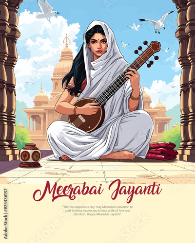 Meera Bai Jayanti Social Media Post banner Template Meerabai Jayanti means Born Of Meerabai, Jai Shri Krishna means Lord Krishna.
