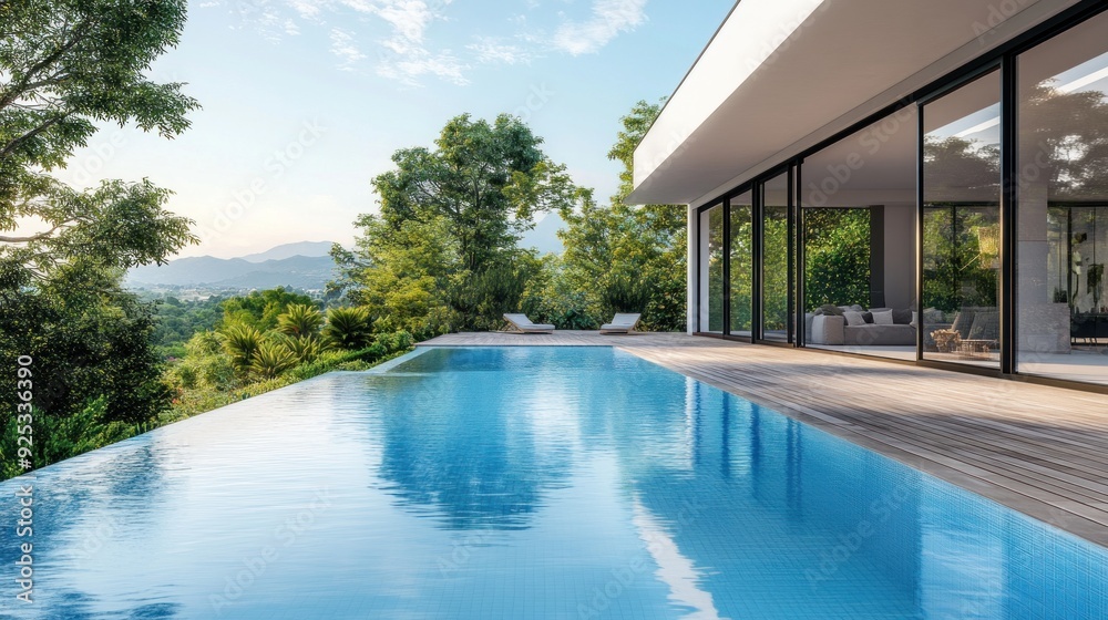 Fototapeta premium Modern Villa with Infinity Pool and Mountain View