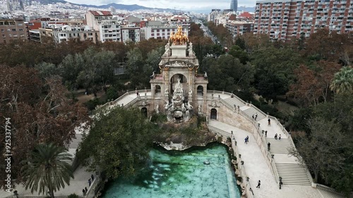 Drone flight over Barcelona, Spain, Parc de la Ciutadella photo