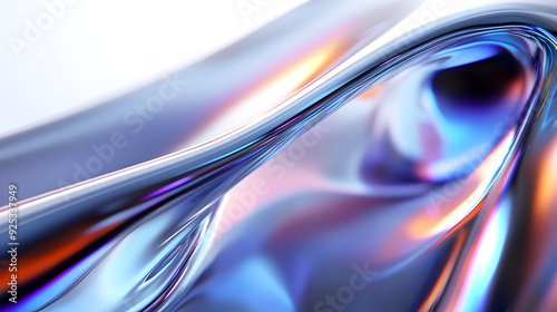 A smooth, flowing abstract design with vibrant colors and reflective surfaces.